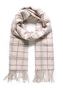 Mens Cream Check Oversize Blanket Scarf with Tassels by Intrigue