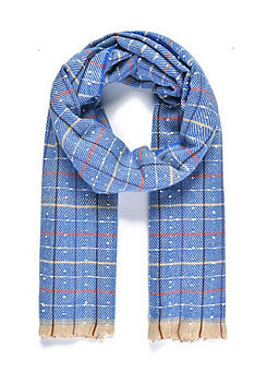 Mens Light Blue Check Self Fringing Winter Scarf by Intrigue