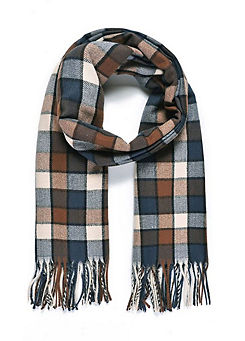 Mens Navy Blue Mix Check Winter Tassel Scarf by Intrigue