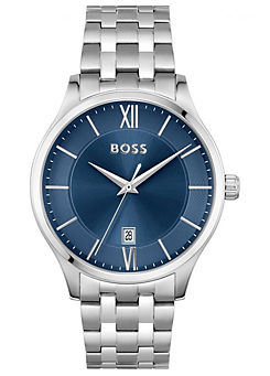 Mens Stainless Steel Boss Elite Blue Dial Watch by Boss