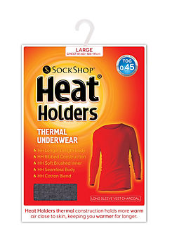 Men’s 1 Pack Long Sleeve Vests - Charcoal by Heat Holders