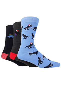 Men’s 3 Pack Seasonal Jacquard Dinosaurs Socks by Wild Feet