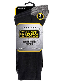 Men’s 3 Pair Workwear Socks - Black by Workforce
