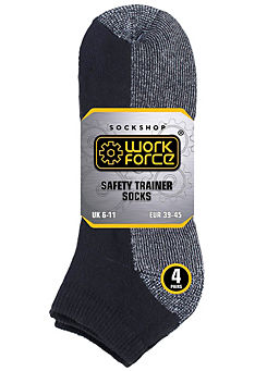 Men’s 4 Pack Trainer Work Socks - Black by Workforce