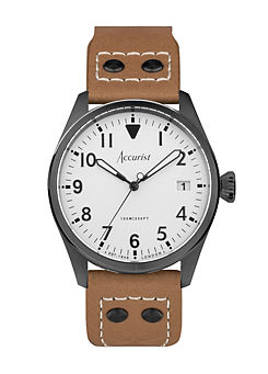 Men’s Aviation Brown Leather Strap Analogue 41mm Watch by Accurist