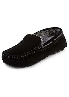 Men’s Black Real Suede with Closed Stitch Moccasin Slippers by Totes Isotoner