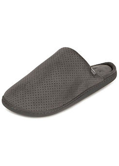 Men’s Grey Perforated Suedette Mule Slippers by Totes Isotoner
