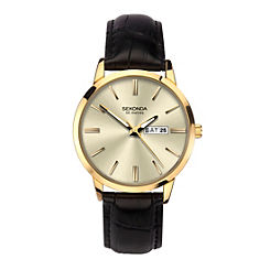 Men’s Jackson Black Leather Strap with Gold Dial Watch by Sekonda
