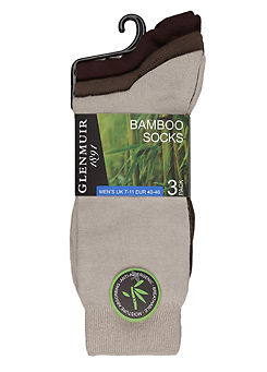 Men’s Pack of 3 Beige Bamboo Classic Socks by Glenmuir