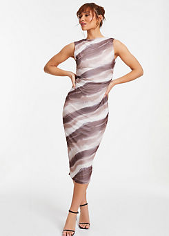 Mesh Brown & Nude Marble Midi Dress by Quiz