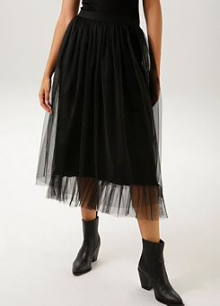 Mesh Elasticated Waist Midi Skirt by Aniston