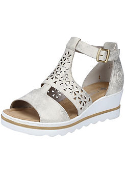 Metallic Ankle Strap Wedge Sandals by Rieker