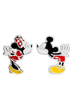 Mickey & Minnie Mouse Mismatched Sterling Silver Enamel Filled Stud Earrings by Disney