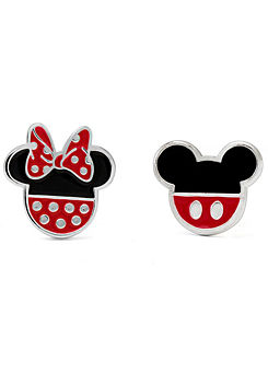 Mickey & Minnie Mouse Red & Black Silver Plated Enamel Filled Earrings by Disney