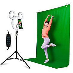 Mickey Mouse Studio Kit with LED Selfie Ring Light with Tripod & Green Screen Backdrop by Disney