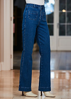 Mid Blue Wide Leg Pocket Detail Jeans by Sosandar