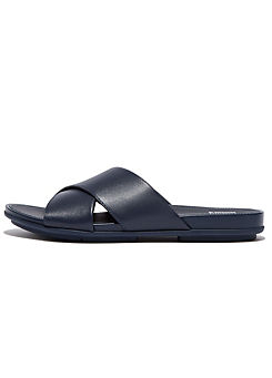 Midnight Navy Gracie Leather Cross Slides by FitFlop