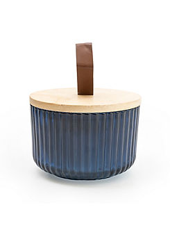 Midnight Pomegranate Scent 9cm Ridged Glass Candle with Wooden Lid  by Candlelight