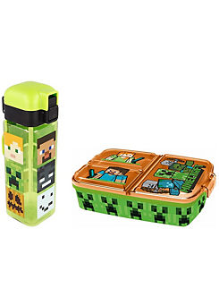 Minecraft Twin Pack - Multi Compartment Sandwich Box & Square Safety Lock Bottle by Stor