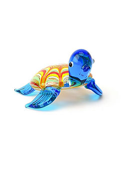 Miniature Blue Tortoise Glass Figurine by Objets D’art