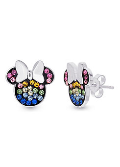 Minnie Mouse Sterling Silver with Multicoloured Rainbow Stones Stud Earrings by Disney