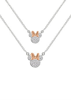Minnie Mouse Two Tone Plated CZ Stone Set Mother & Daughter Necklace Set by Disney