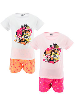 Minnie Sunny All Day Pack of 2 T-Shirt Pyjama Sets by Mickey Mouse