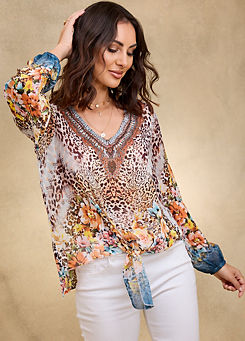 Mixed Animal & Floral Print Cold Shoulder Top by Together