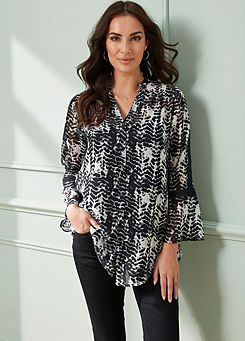 Mono Print Lace Trim Blouse by Together