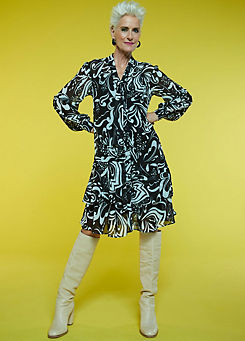Mono Print Tiered Chiffon Dress by Love Mark Heyes