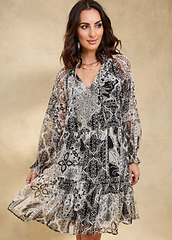Mono Print Tiered Dress by Together