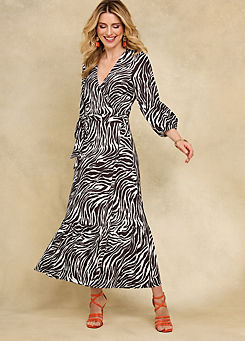 Mono Zebra Print Wrap Jersey Dress by Kaleidoscope