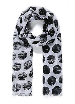 Monochrome Black and White Circle Print and Embellish Scarf by Intrigue