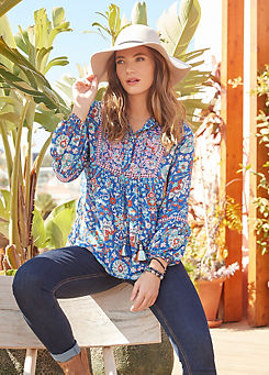 Moroccan Blue Embroidered Top by Joe Browns