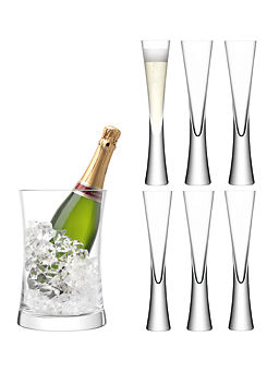 Moya Set of 6 Clear Flute Glasses & Ice Bucket Serving Set by LSA