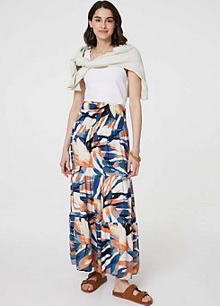 Multi Blue Printed Tiered High Waist Maxi Skirt by Izabel London