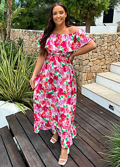 Multi Floral Print Bardot Maxi Dress by In The Style x Jac Jossa