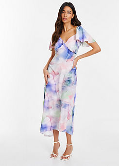 Multi Watercolour Midaxi Dress with Sweetheart Neckline by Quiz