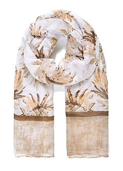 Nature Inspired Fern Leaf Print Scarf in Camel by Intrigue