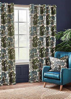 Nature Woodlands Lined Eyelet Jacquard Curtains by Wylder