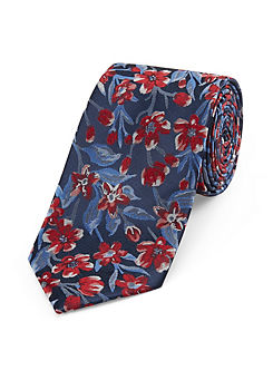Navy & Red Floral Tie by Skopes