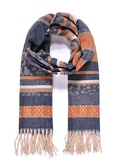 Navy Blue Contrast Luxe Jaquard Blanket Scarf by Intrigue