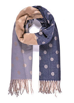 Navy Blue Contrast Luxe Polka Dot Jaquard Blanket Scarf by Intrigue