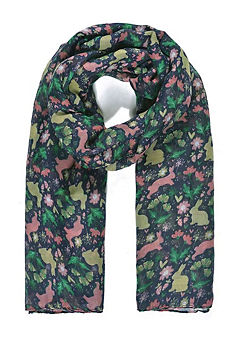 Navy Blue Jumping Rabbits Printed Scarf by Intrigue