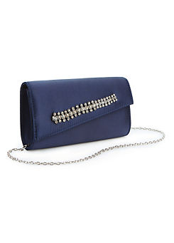 Navy Blue Satin Jewel Trim Clutch Bag by Kaleidoscope