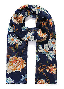 Navy Blue Vintage Floral Print Scarf by Intrigue