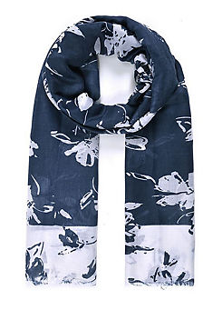 Navy Blue and White Raw Edge Blossom Scarf by Intrigue