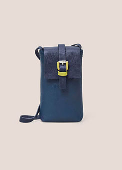 Navy Clara Buckle Leather Phone Bag by White Stuff
