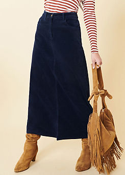 Navy Cord Maxi Skirt with Front Split by Kaleidoscope