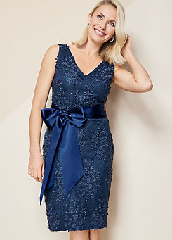Navy Embroidered Sash Dress by Kaleidoscope